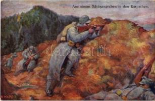 Aus einem Schützengraben in den Karpathen / WWI K.u.K. (Austro-Hungarian) military art postcard. B.K.W.I 259-93. s: K. Hayd
