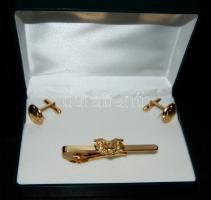 "Magyar Honvédség" (légierő) 2db aranyozott mandzsettagomb + nyakkendőtű szettben, hozzávaló díszdobozban