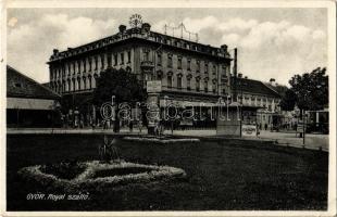 Győr, Royal szálló, park, dohányáruda, benzin töltőállomás, automobil