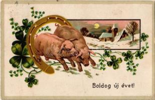 Boldog új évet! / New Year greeting, pigs, clover. K.Ph.W. II. No. 209. litho (EK)