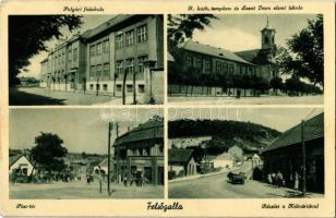 1943 Felsőgalla (Tatabánya), polgári fiúiskola, Piac tér, Kálvária, Római katolikus templom, Szent Imre elemi iskola