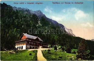 Tátra, Vysoké Tatry; Zerge szálló  a Tarpataki völgyben / Gasthaus zur Gemse im Kolbachtal / hotel (Rb)