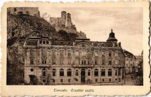 Trencsén, Trencín; Erzsébet szálló, vár. Szold E. kiadása / hotel, castle (Rb)