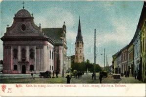 Igló, Zipser Neudorf, Spisská Nová Ves; Katolikus és evangélikus templom, városház. Feitzinger Ede  702. A.J. 1901/14. / churches, town hall