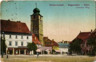 Nagyszeben, Sibiu, Hermannstadt; Nagy tér, Horváth és C. Breinstörfer üzlete / Grosser Ring / square, shops (Rb)