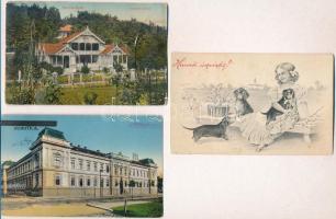 6 db RÉGI képeslap vegyes minőségben: Szabadka, Szováta és üdvözlőlapok, köztük egy kihajtható / 6 pre-1945 postcards in mixed condition: Subotica, Sovata, greeting motive postcards with 1 folding