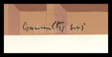 Gyarmathy jelzéssel: Kommunista relikvia. Kollázs, papír, vékony kartonra kasírozva, 14,5x38 cm