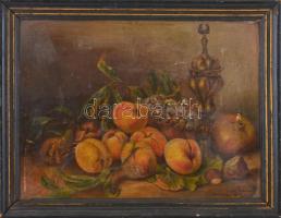 Újházy jelzéssel: Csendélet. Olaj, karton, sérült, keretben, 30x40 cm