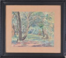 L de Paál jelzéssel: Erdőrészlet. Akvarell, papír, sérült fa keretben, 26,5x32 cm
