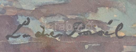 L de Paál jelzéssel: Erdőrészlet. Akvarell, papír, sérült fa keretben, 26,5x32 cm