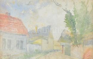 Tihanyi János jelzéssel: Utcarészlet. Akvarell, karton, foltos, üvegezett fa keretben, 17,5x28 cm