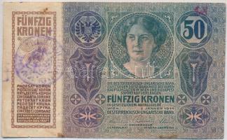 1914. 50K lila "TEMES VÁRMEGYE VINGAI JÁRÁS FŐ..." körbélyegzővel (hamis?), T:III, beszaka...