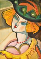 Scheiber jelzéssel: Kalapos hölgy. Akvarell, tempera, papír, kis szakadással, 61x43,5 cm