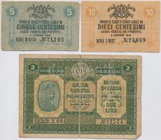 Olaszország / Velence / Osztrák-magyar megszállás 1918. 5c + 10c + 2L T:IV Italy / Venice / Austro-Hungarian occupation 1918. 5 Centesimi + 10 Centesimi + 2 Lire C:G