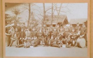 cca 1900 Beszterce (Bistriz, Erdély), bányászok, fúvósok, 3 db kartonra kasírozott nagyméretű fotó, ...