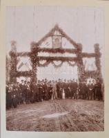 cca 1900 Beszterce (Bistriz, Erdély), bányászok, fúvósok, 3 db kartonra kasírozott nagyméretű fotó, ...