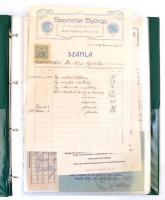 cca 1840-1940 Szegedi számlák és okmányok gyűjteménye. 53 db, mind különböző fejléces számla, régi okmány gyűrűs berakóban