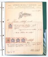 cca 1840-1940 Szegedi számlák és okmányok gyűjteménye. 53 db, mind különböző fejléces számla, régi o...