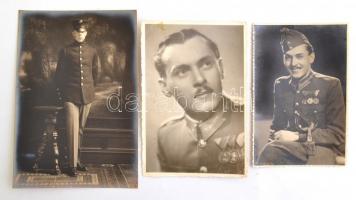 cca 1920-1945 3 db katonai fotó, 13×8,5 és 16,5×11,5 cm