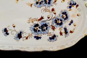 Zsolnay búzavirág mintás süteményes készlet egy tányér hiánnyal. Kézzel festett, jelzett, kopott d: ...