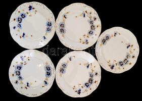 Zsolnay búzavirág mintás süteményes készlet egy tányér hiánnyal. Kézzel festett, jelzett, kopott d: ...