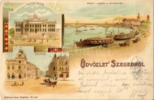 1899 Szeged, Kultúrpalota, Közúti vashíd, rakpart, Híd utca, Endrenyi Imre Nr. 1047. litho (EK)