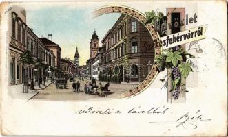 1899 Székesfehérvár, Nádor utca, Elite kávéház. Kaufman F. kiadása, Art Nouveau, floral litho (gyűrődés / crease)
