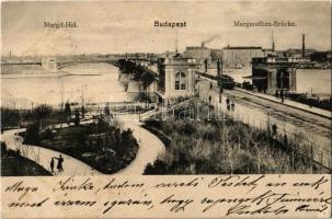 1905 Budapest, Margit híd, villamos, budai hídfő park. M.T. és F.I. Koch Willy