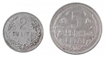 Litvánia 1925. 2L + 5L Ag (5,39g, 13,54g) T:2 / 
Lithuania 1925. 2 Litu + 5 Litai Ag (5,39g, 13,54g...