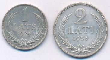 Lettország 1925. 1L+ 2L Ag T:2 Latvia 1925. 1L+ 2 Lati Ag C:XF Krause KM# 7, 8