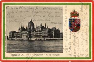 1902 Budapest I. Parlament, új országház. Címeres, magyar, Emb.