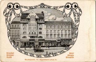 Budapest V. Erzsébet királyné szálló és kávéház, Schreiber Sándor és Dolovcsák Janky üzlete, fodrász és borbély, ékszerész. Weiss L. és F. Art Nouveau (EK)