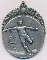 1928. C.L.L. (Cégcsapatok Labdarúgó Ligája) / Bajnokság III. helyezett 1928 jelzett Ag labdarúgó díjérem füllel, FM gyártói jelzéssel (53x42mm/0.800/32,92g) T:2-