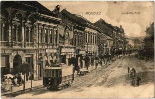 1907 Miskolc, Széchenyi utca, villamos, üzletek (Rb)