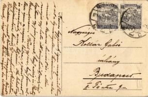 1925 Miskolc, Városház tér, Korona szálloda, villamos, lovashintók, üzletek (EK)