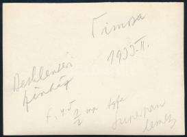 1933 Kinszki Imre (1901-1945) budapesti fotóművész hagyatékából, a szerző által feliratozott, vintag...