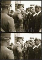 cca 1930 Horthy Miklós (1868-1957) kormányzó csípőre tett kézzel társalog a fogadására megjelent emberekkel, 5 db vintage negatív, egy mozgófilm negatív tekercséből, 18x24 mm