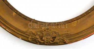 Régi ovális fa és gipsz keret. Sérülésekkel. Belső méret. 45x35 cm