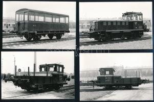 1973 Speciális járművek a metró üzemfenntartás flottájából, 8 db jelzett és datált vintage fotó, 9x14 cm