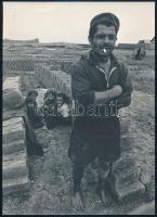 cca 1972 Telm János: Vályogvető, feliratozott, vintage fotóművészeti alkotás, a magyar fotográfia szociofotó korszakából, 23,5x17 cm