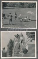 cca 1943 Karády Katalin (1910-1990) színésznő a szigeti strandon, 3 db vintage fénykép, egy albumlap...