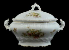 XIX. sz. vége: Jelzés nélkül: Leveses tál és húsos tál. Részben kézzel festett, jelzett, kopásokkal ...