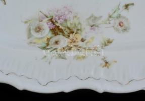 XIX. sz. vége: Jelzés nélkül: Leveses tál és húsos tál. Részben kézzel festett, jelzett, kopásokkal ...