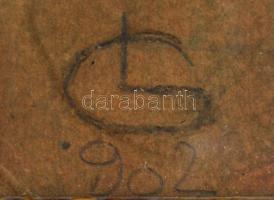 Gulácsy Lajos (1882-1932): Pipázó önarckép festőállvánnyal. Ceruza, kréta, papírlemez. Jelezve balra...