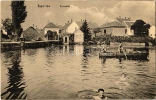 1915 Tapolca, tó, fürdőző gyerekek, csónak. Löwy B. kiadása