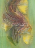 Macskássy Izolda (1945- ): Három arc. vegyes technika, kollázs, selyempapír, jelzett, üvegezett fa k...