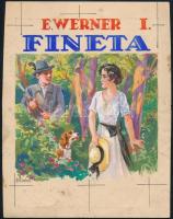 Földes Imre (1881-1948): Könyvborító terv E. Werner Fineta c. művéhez. Akvarell, papír, jelzett, szakadással, lap széle és hátoldala foltos, 21×16,5 cm