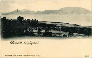 Szigliget, Balaton part, háttérben a vár. Sujánszky József kiadása