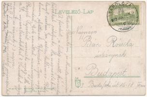 1923 Badacsony, utcakép kápolnával a háttérben, automobil, szőlőskertek villával