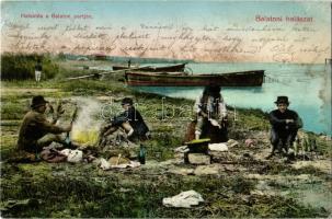 1911 Balaton, Halsütés a Balaton partján, halászok